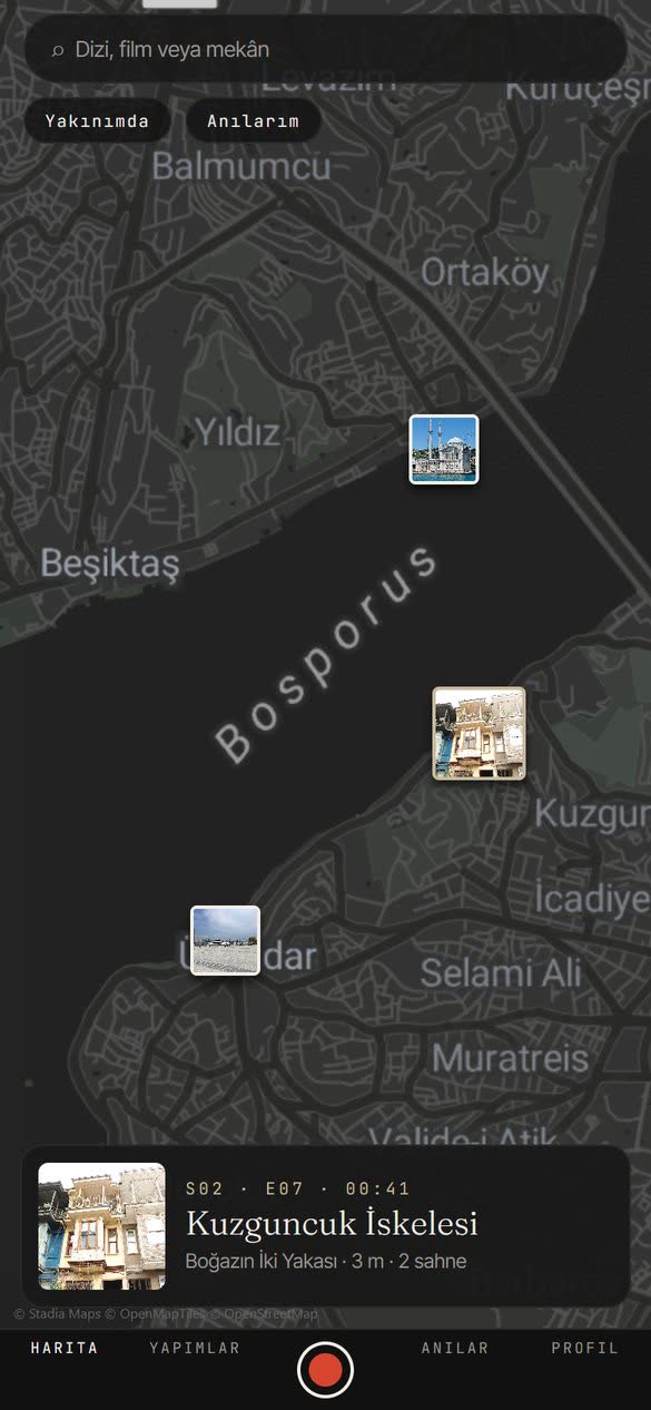 scenly haritasında Boğaz çevresindeki sahne noktaları ve seçili sahne kartı
